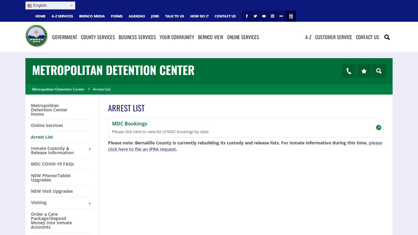 Arrest List - Metropolitan Detention Center